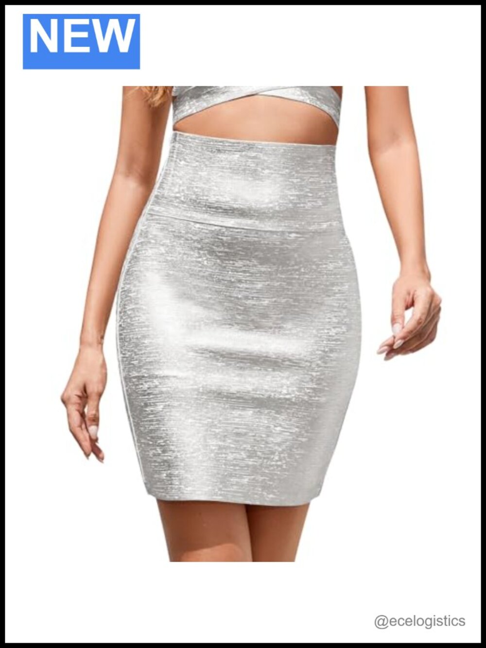 High Waist Bodycon Mini Skirt with Silver Leather Bandage